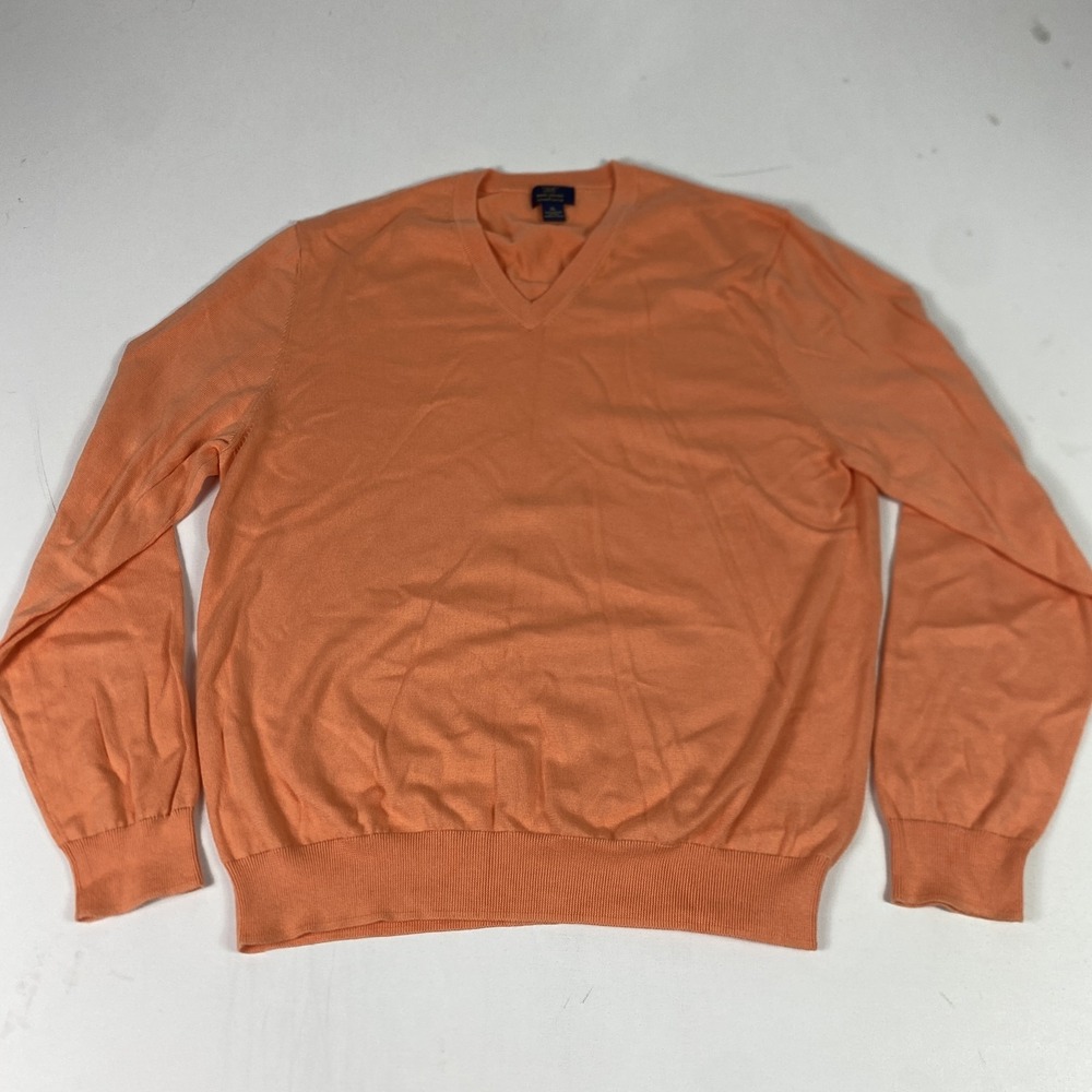 Brooks Brothers Sweater Mens XL Orange V Neck Supima Cotton Lightweight Knit